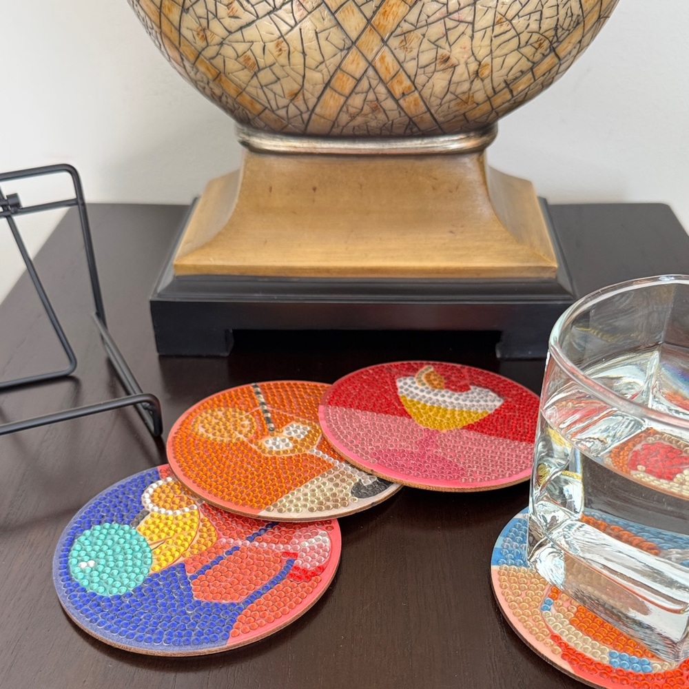 Handcrafted Diamond Art Cocktail Themed Coasters – Set of 4 - Picture 3 of 6